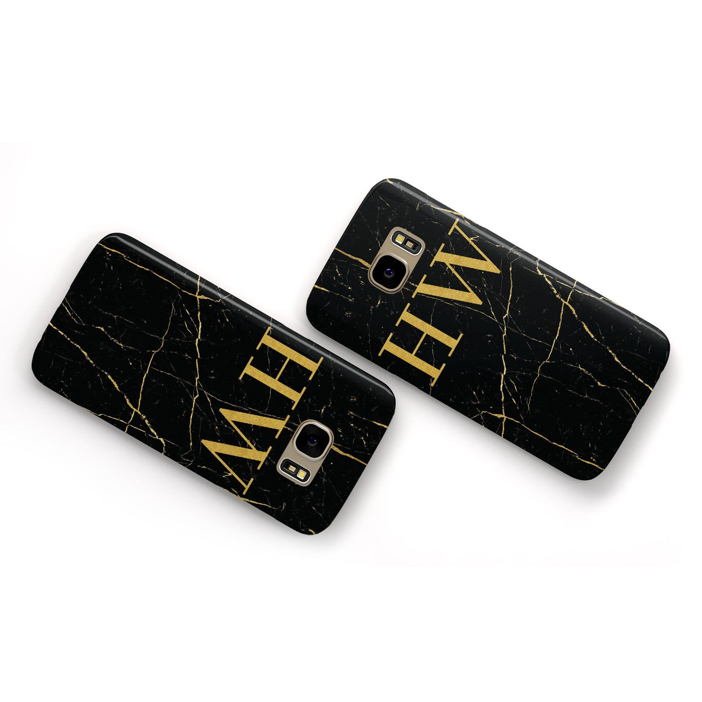 Gold Marble Monogram Personalised Samsung Galaxy Case Flat Overview