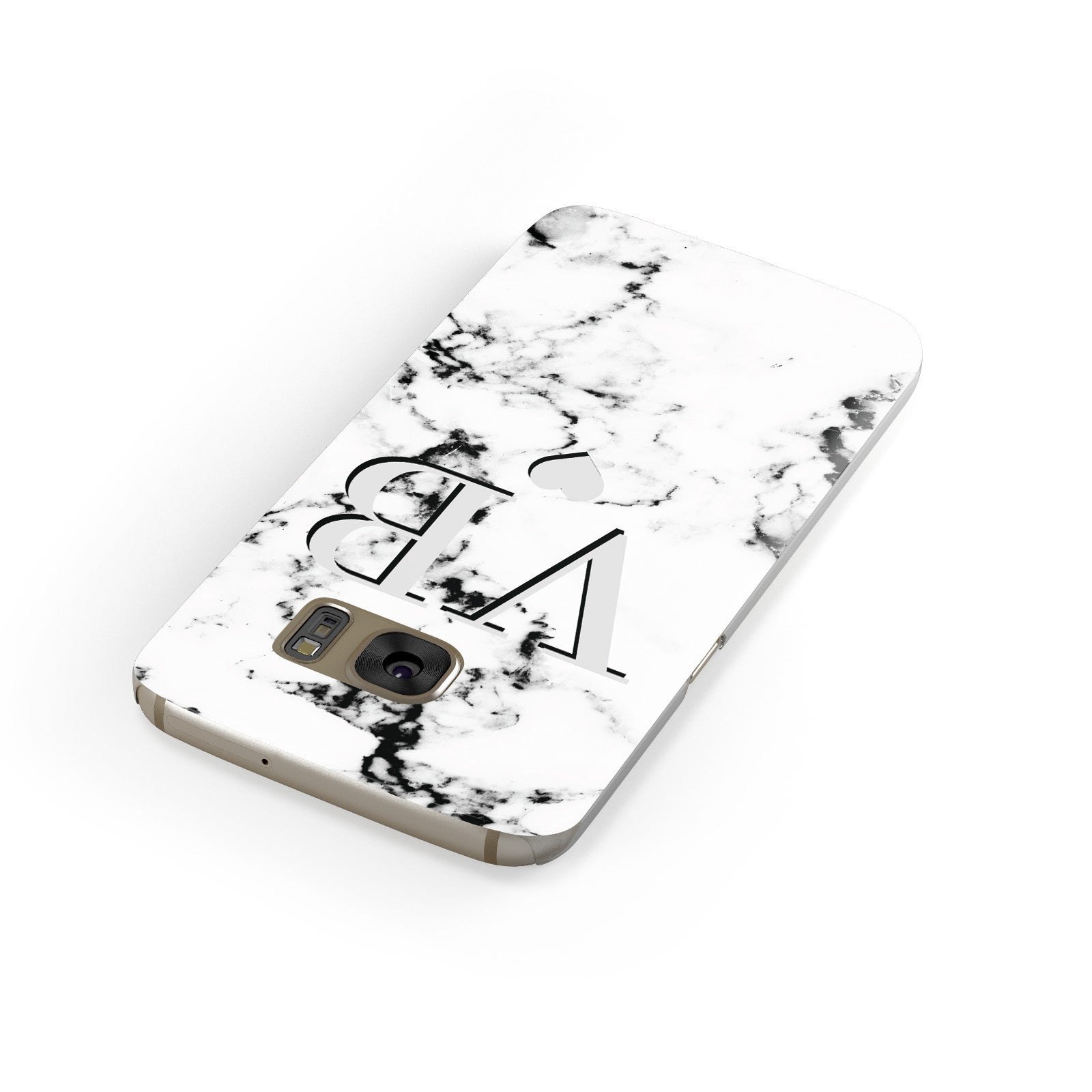 Personalised Grey Initialed Marble Heart Samsung Galaxy Case Front Close Up