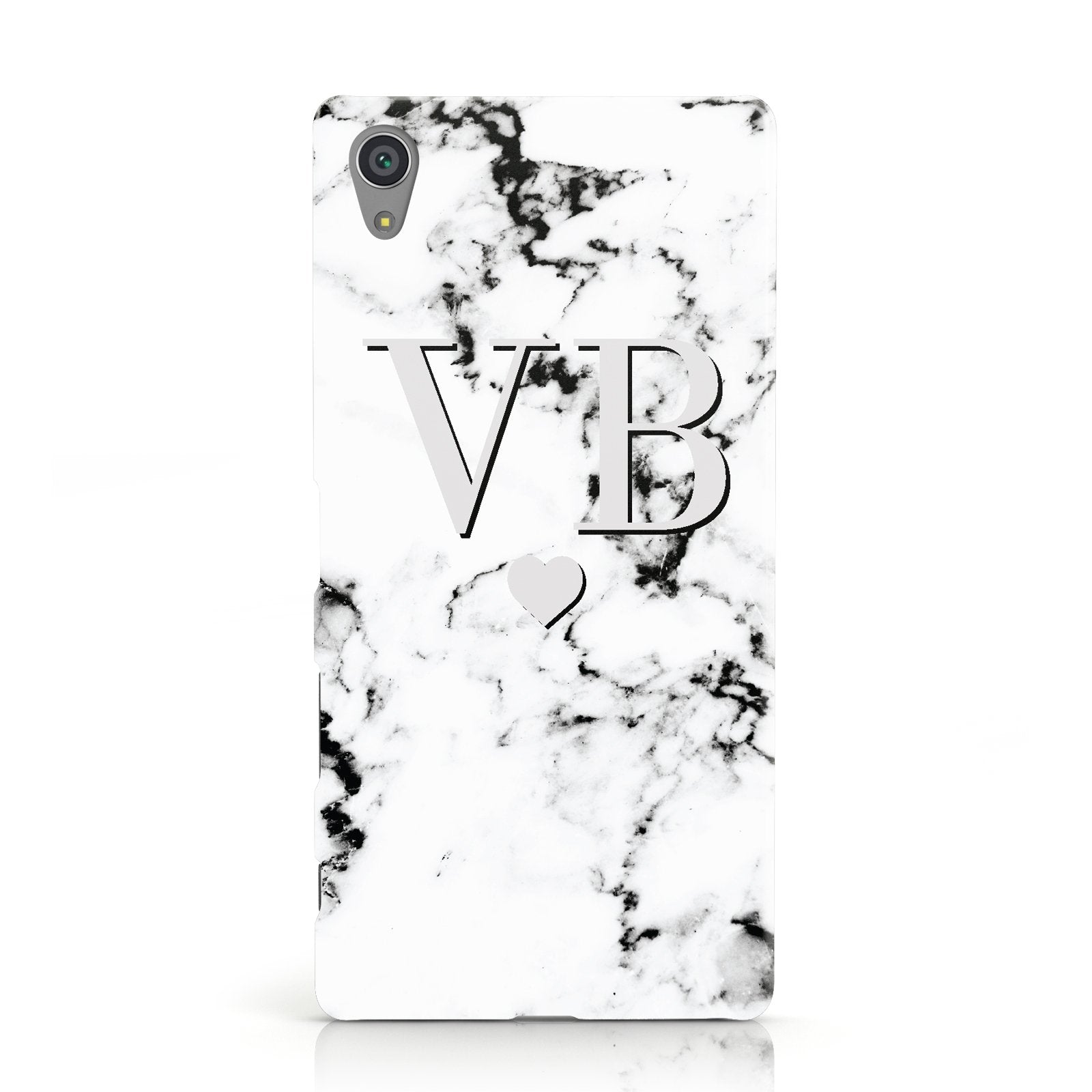 Personalised Grey Initialed Marble Heart Sony Xperia Case