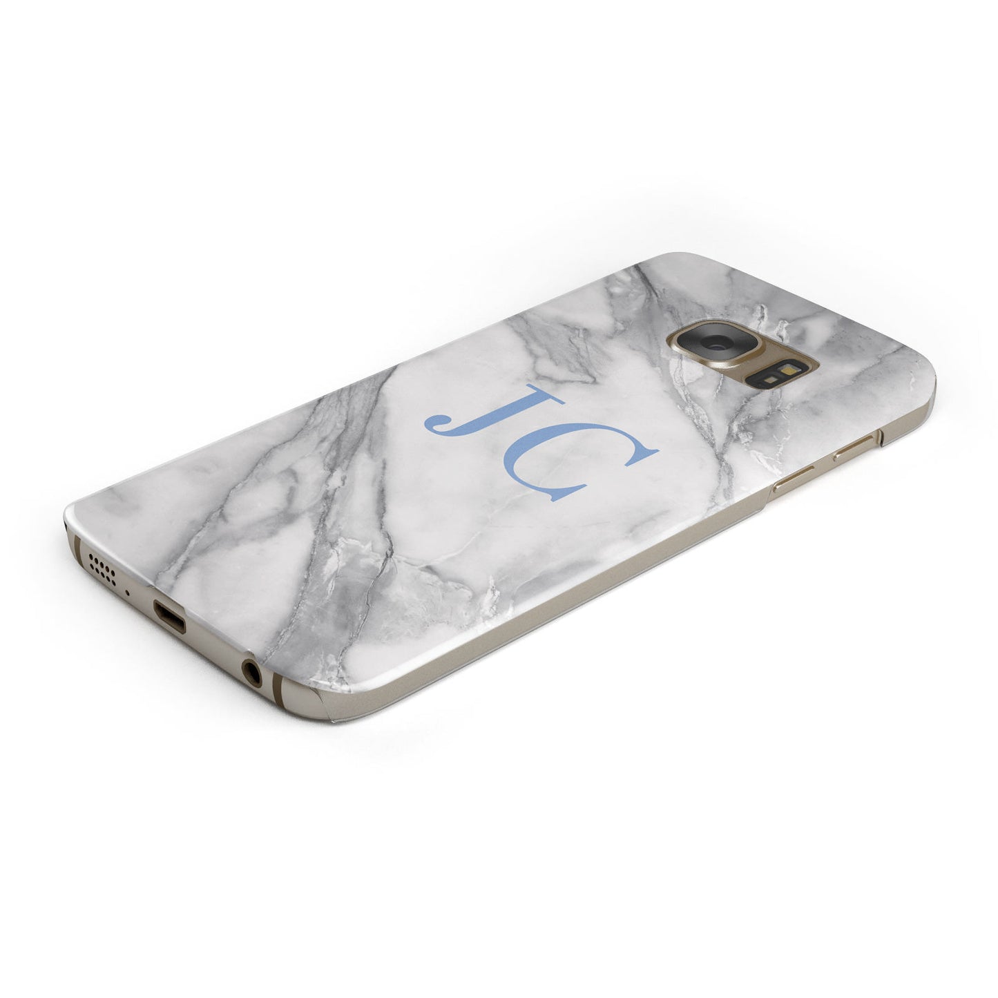 Grey Marble Blue Initials Samsung Galaxy Case Bottom Cutout