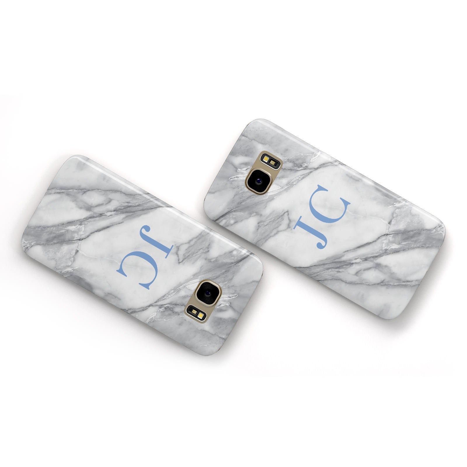 Grey Marble Blue Initials Samsung Galaxy Case Flat Overview