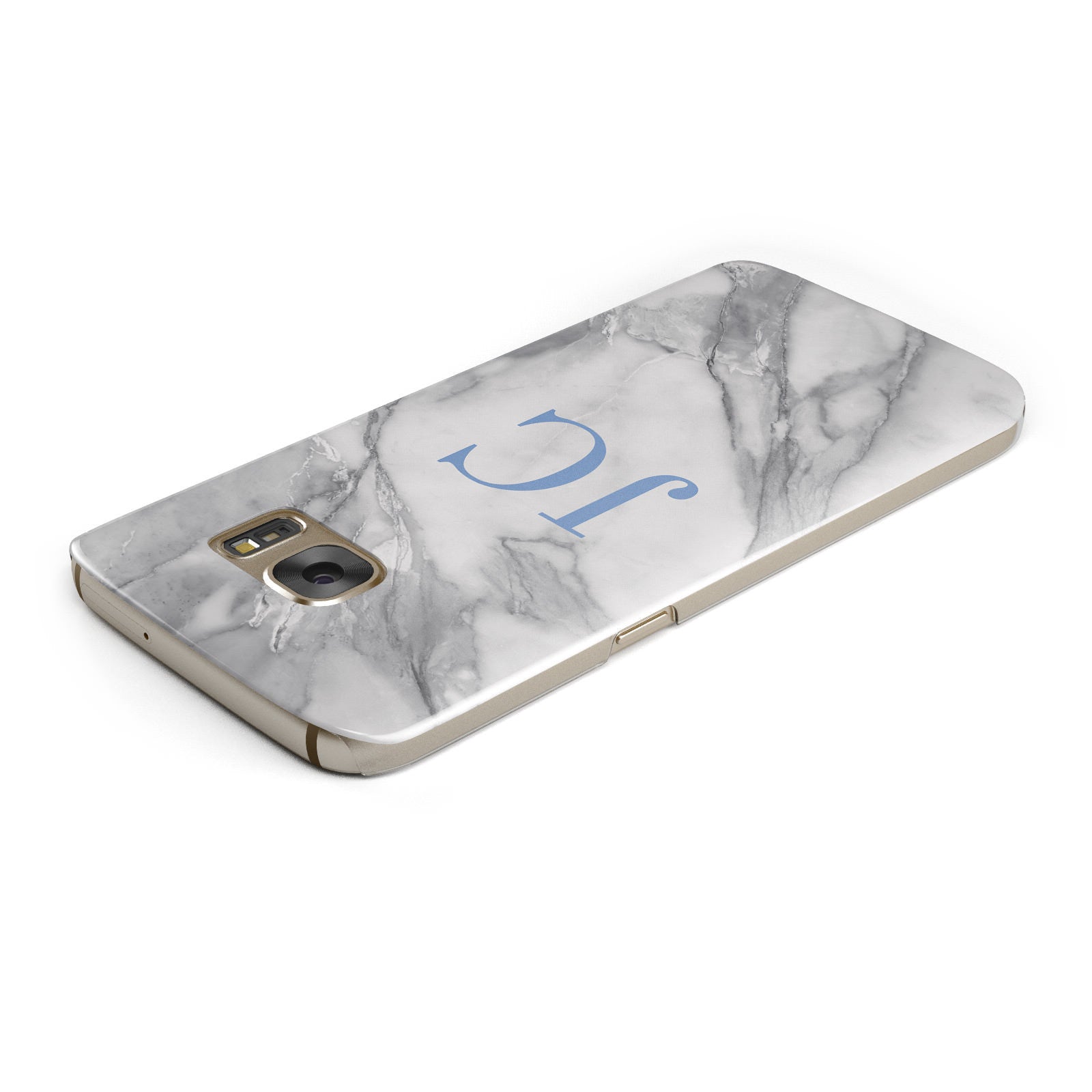 Grey Marble Blue Initials Samsung Galaxy Case Top Cutout