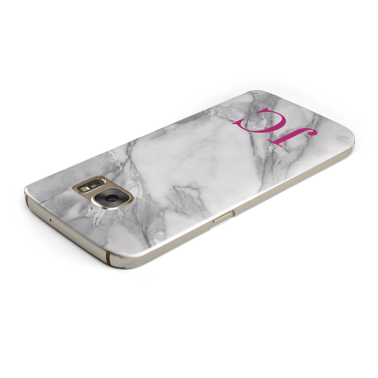 Grey Marble Pink Initials Samsung Galaxy Case Top Cutout