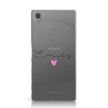 Personalised Handwritten Name Heart Clear Custom Sony Xperia Case