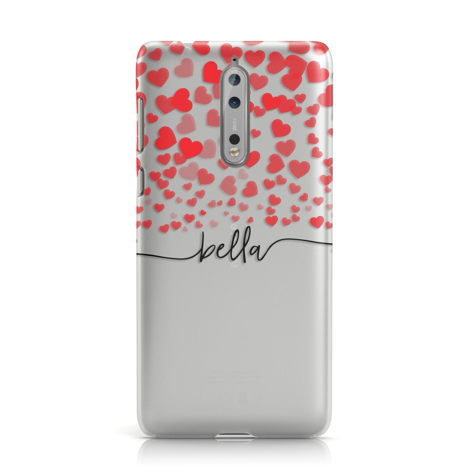 Personalised Hearts Confetti & Black Name Nokia Case