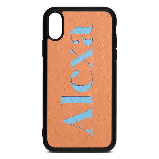 Personalised Orange Saffiano Leather iPhone XR Case