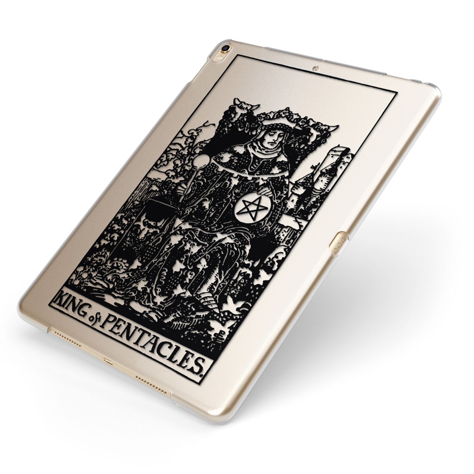 King of Pentacles Monochrome Apple iPad Case on Gold iPad Side View