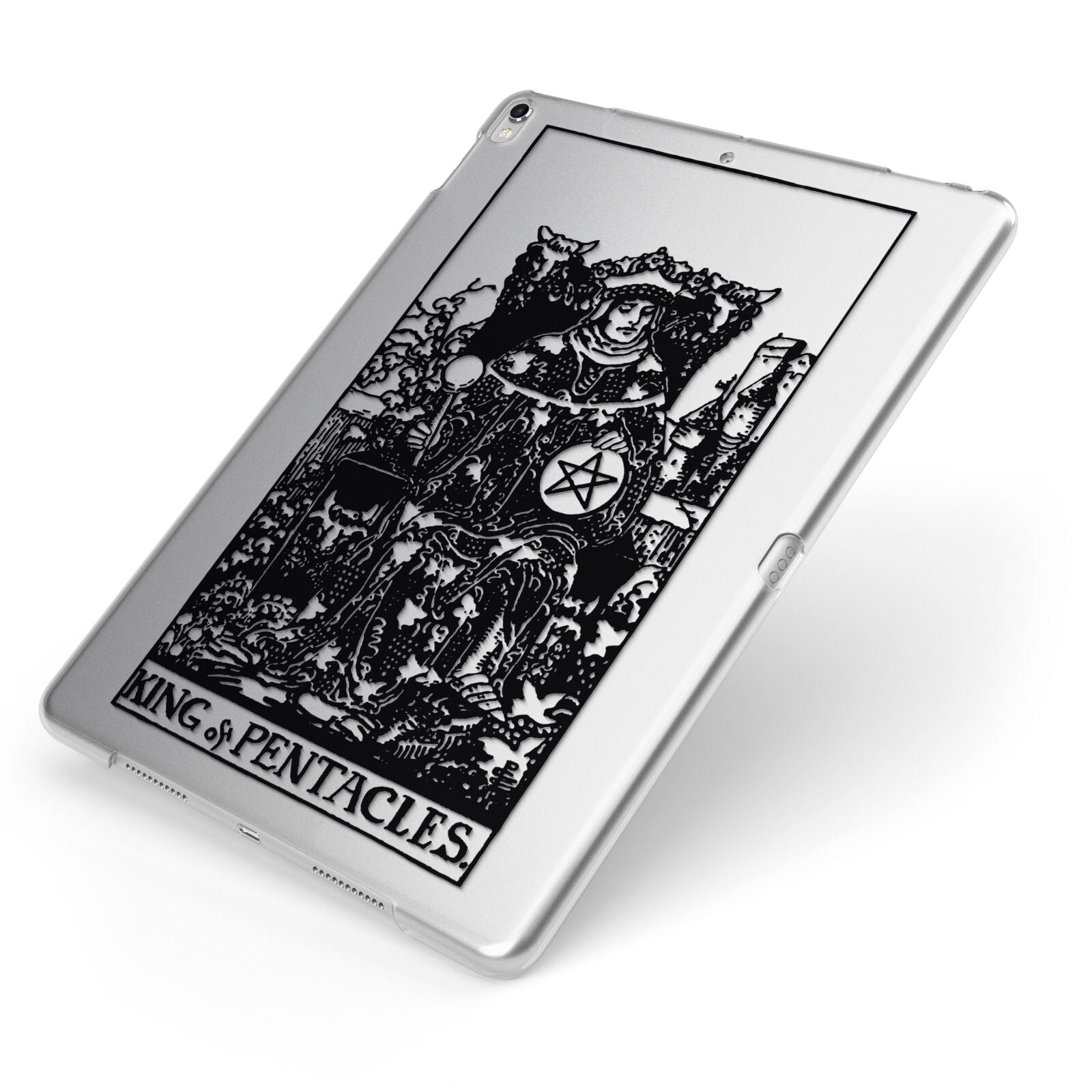 King of Pentacles Monochrome Apple iPad Case on Silver iPad Side View