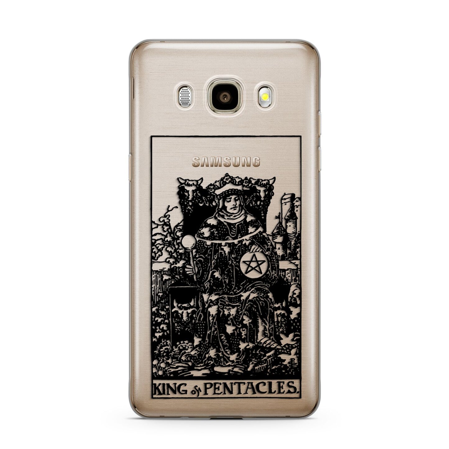 King of Pentacles Monochrome Samsung Galaxy J7 2016 Case on gold phone