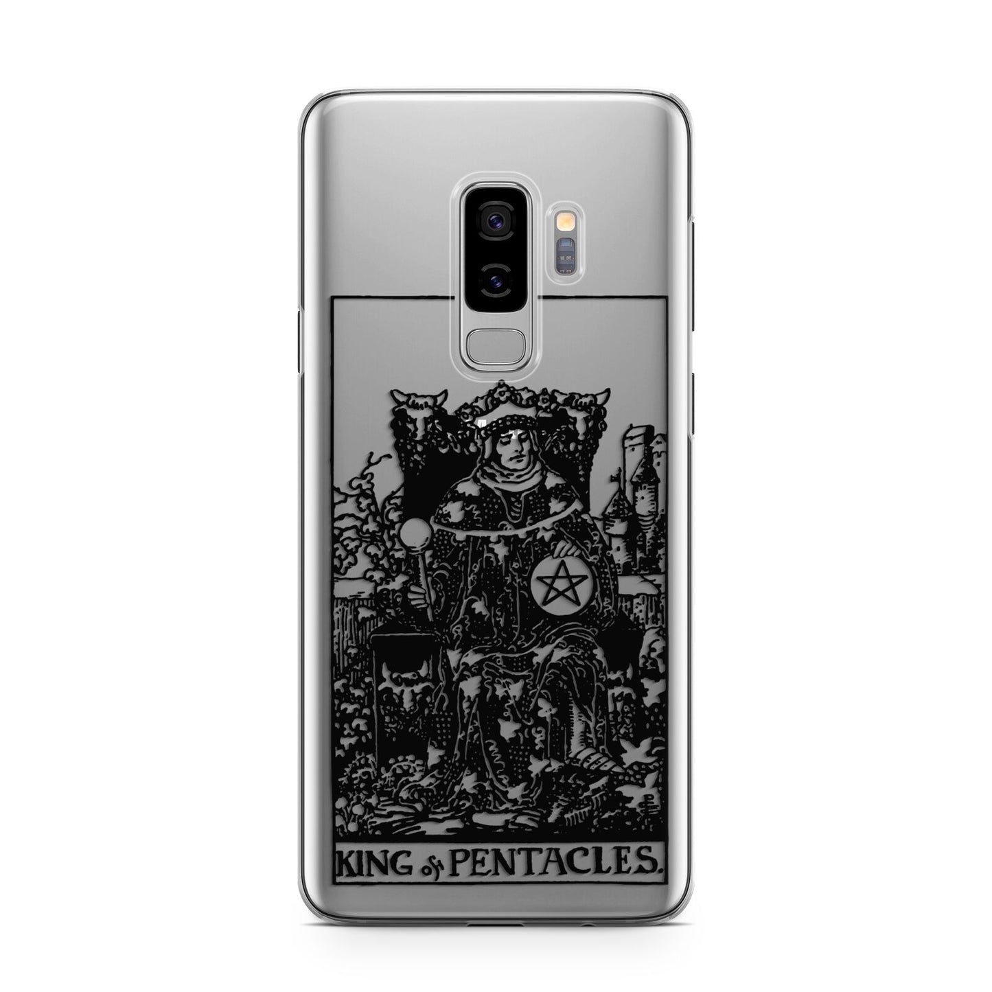 King of Pentacles Monochrome Samsung Galaxy S9 Plus Case on Silver phone