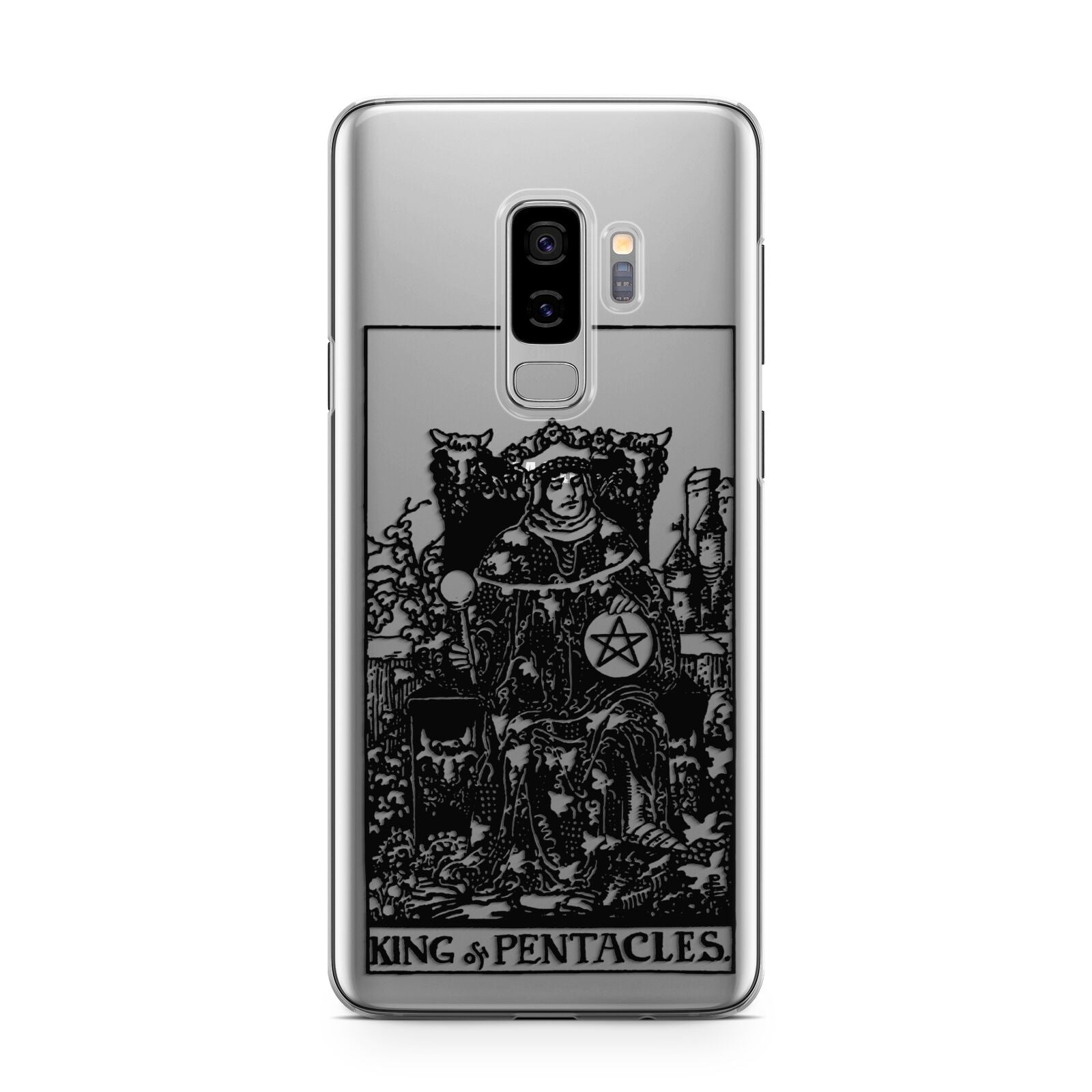 King of Pentacles Monochrome Samsung Galaxy S9 Plus Case on Silver phone