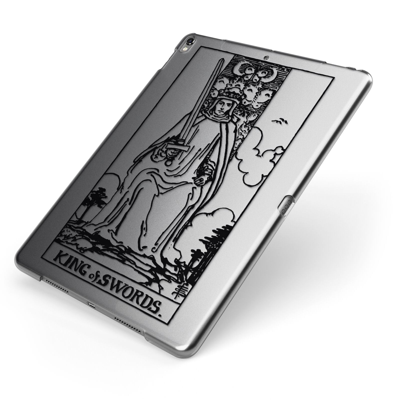 King of Swords Monochrome Apple iPad Case on Grey iPad Side View