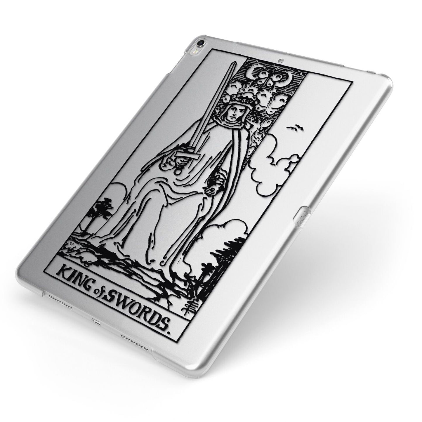 King of Swords Monochrome Apple iPad Case on Silver iPad Side View