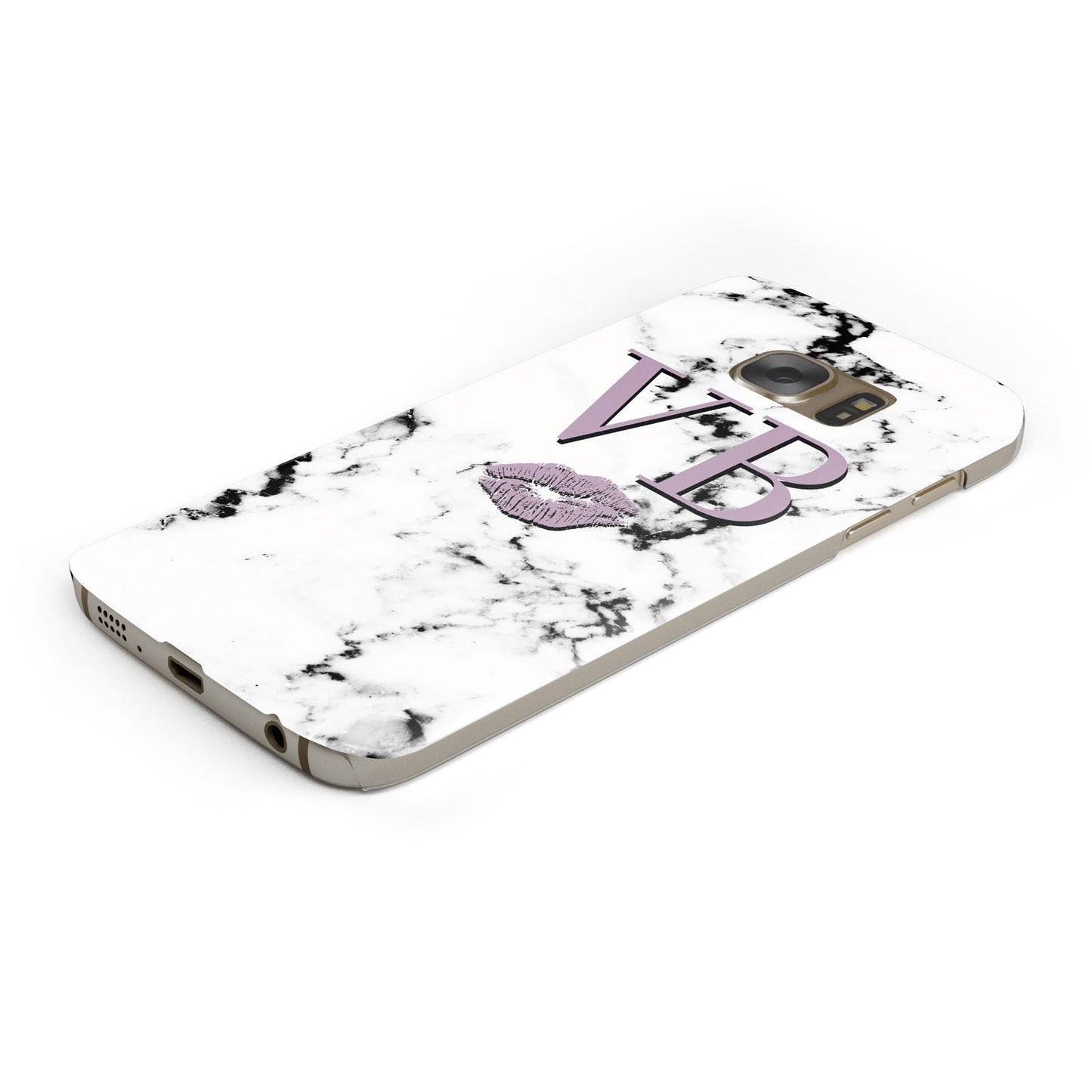 Personalised Lipstick Kiss Initials Marble Samsung Galaxy Case Bottom Cutout