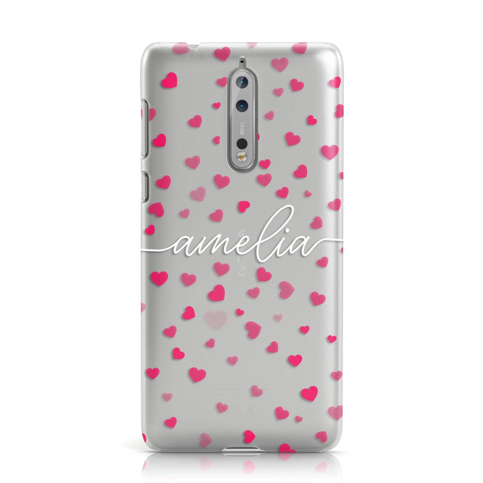 Personalised Love Hearts Transparent White Name Nokia Case