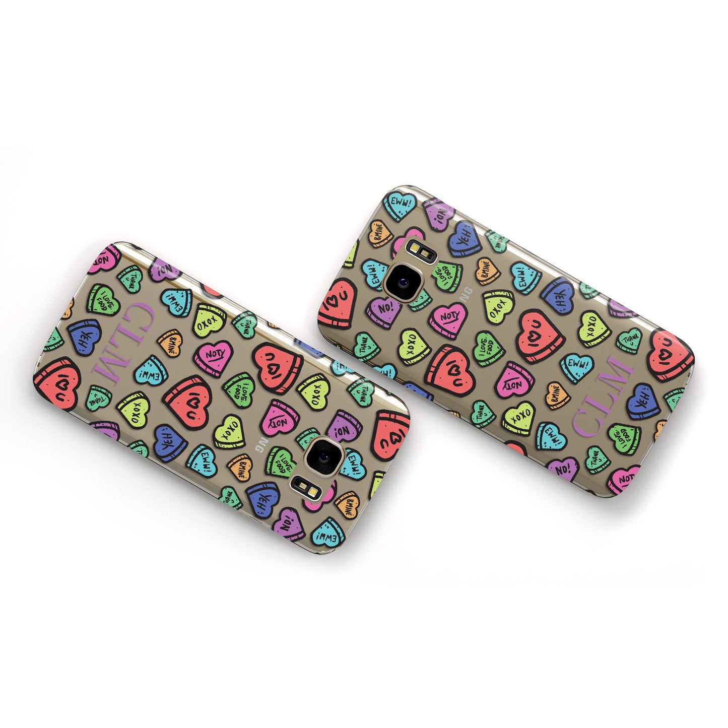 Personalised Love Hearts Initials Samsung Galaxy Case Flat Overview