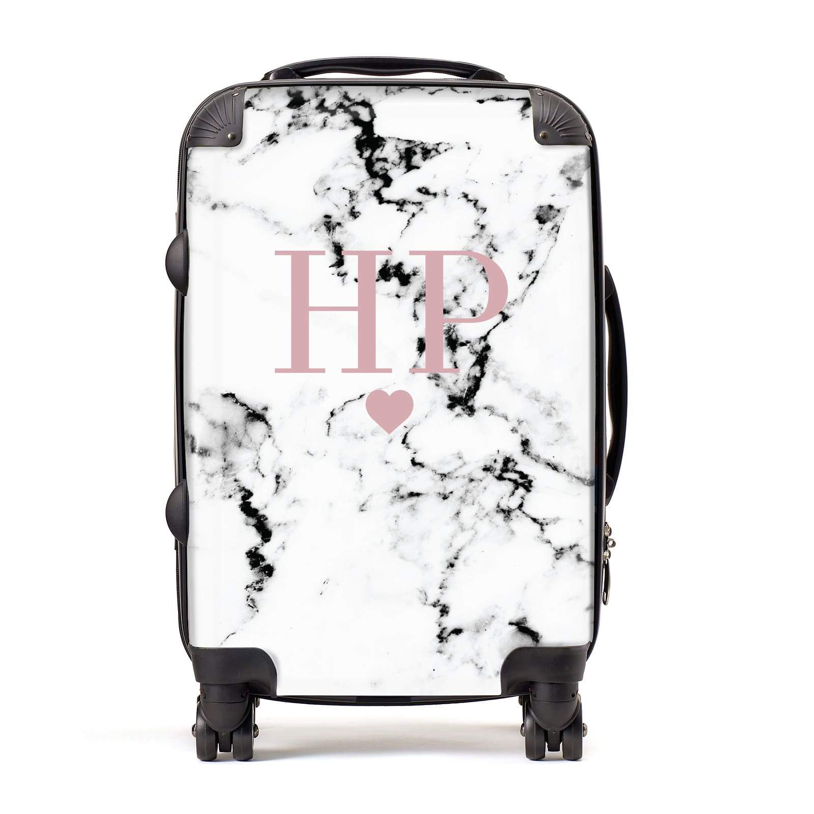 Marble Blush Pink Initial & Heart Personalised Suitcase