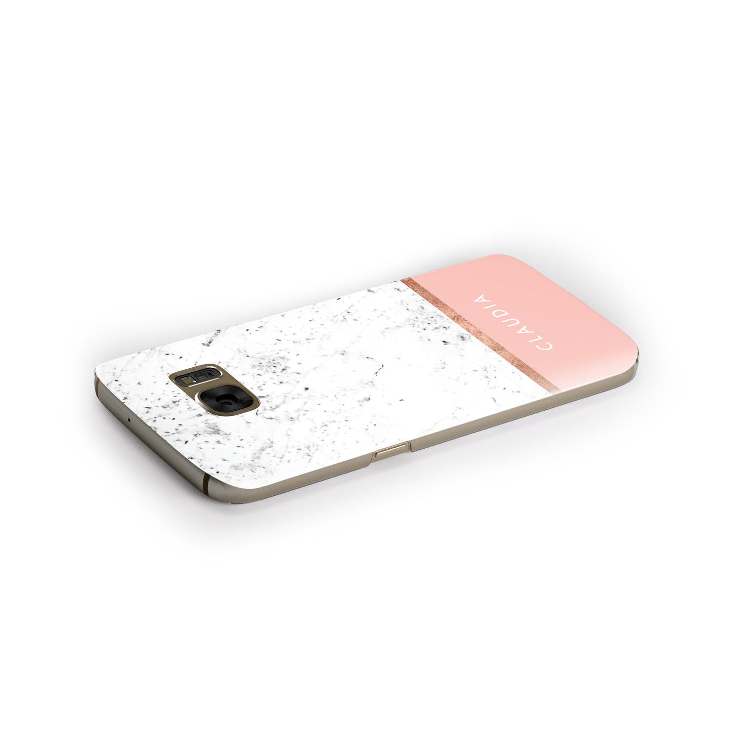 Personalised Marble With Name Initials Pink Samsung Galaxy Case Side Close Up