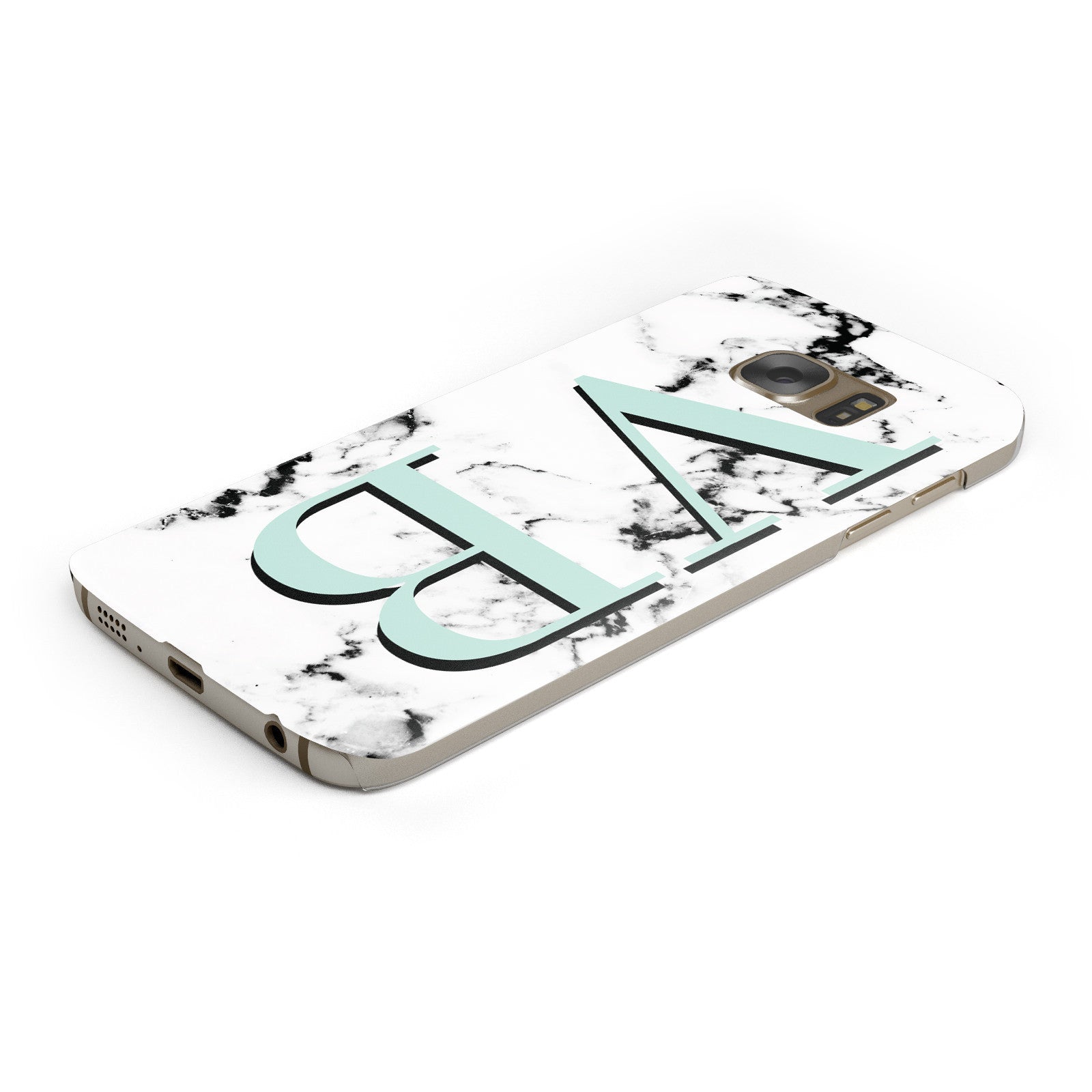 Personalised Mint Big Initials Marble Samsung Galaxy Case Bottom Cutout