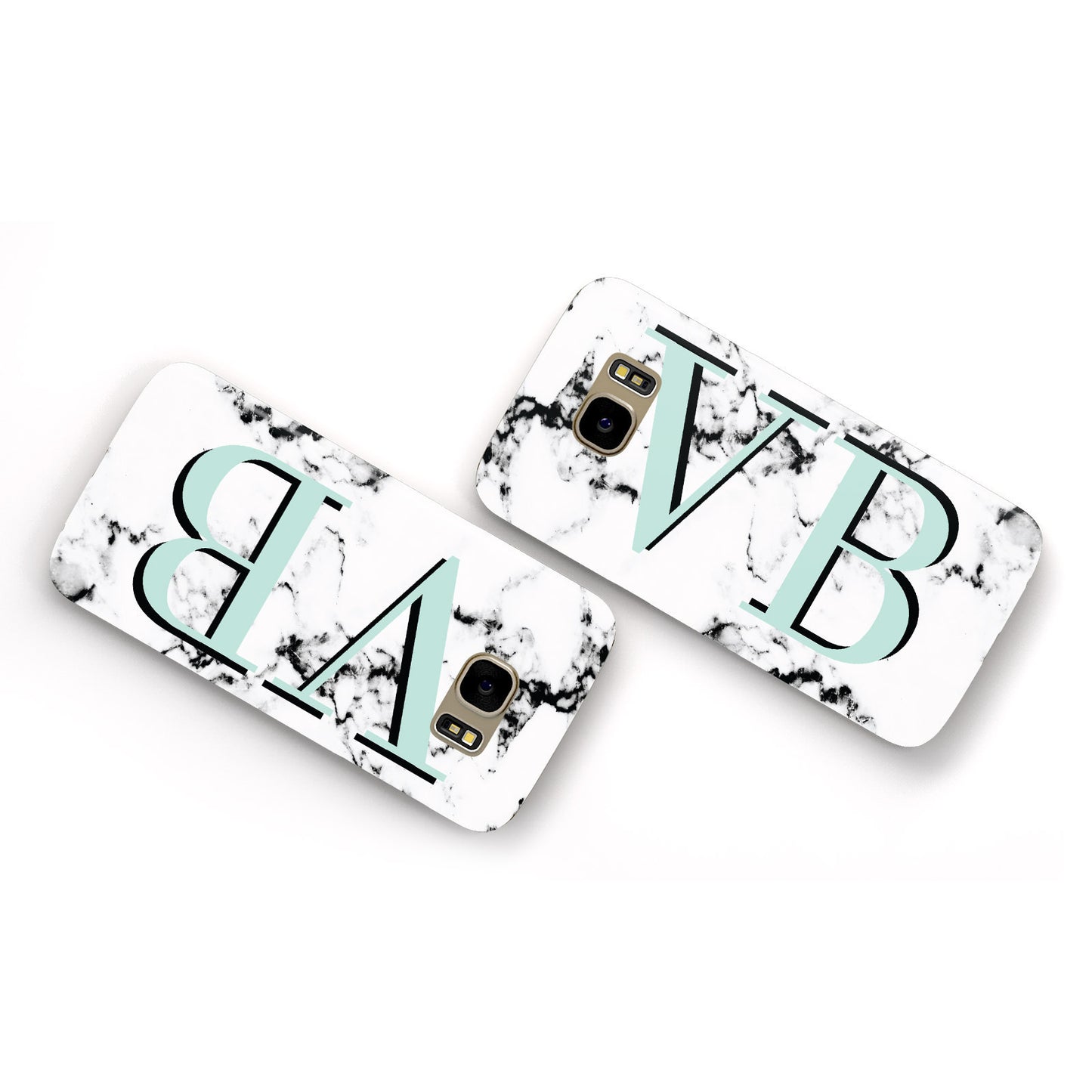 Personalised Mint Big Initials Marble Samsung Galaxy Case Flat Overview