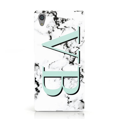 Personalised Mint Big Initials Marble Sony Xperia Case