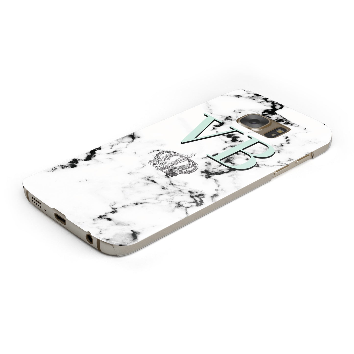 Personalised Mint Crown Initials Marble Samsung Galaxy Case Bottom Cutout