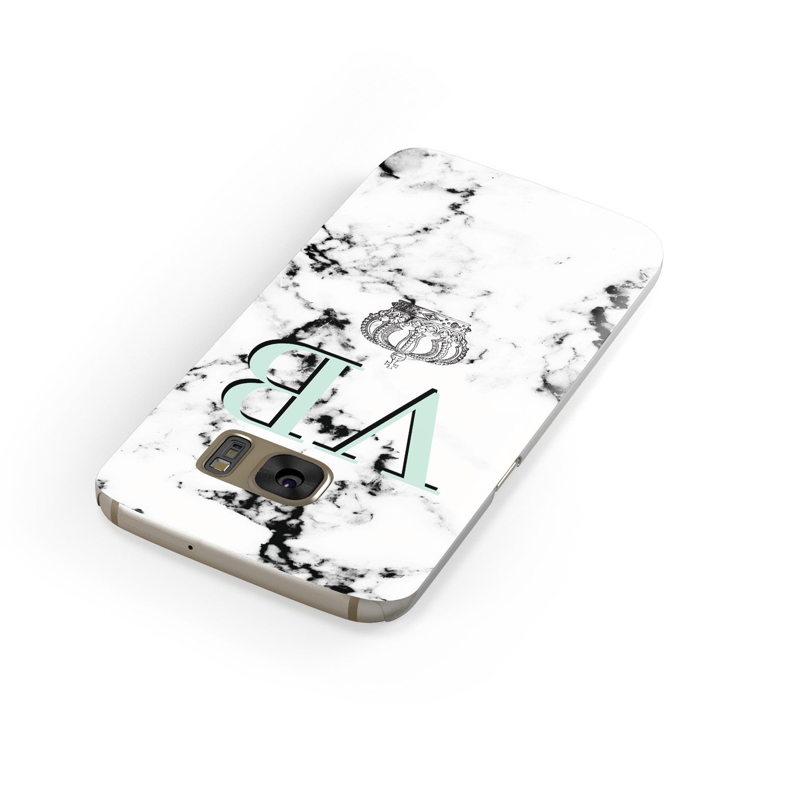 Personalised Mint Crown Initials Marble Samsung Galaxy Case Front Close Up