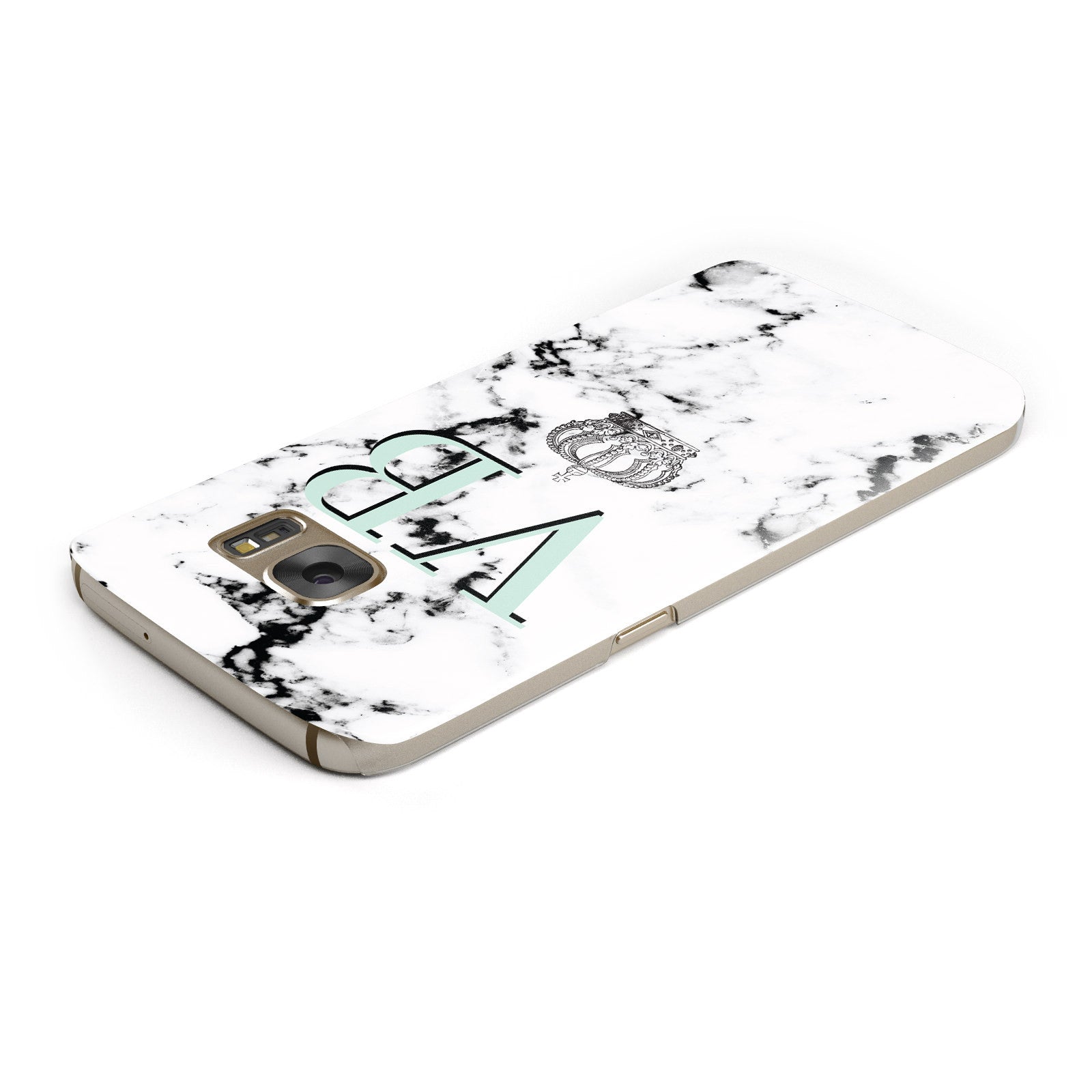 Personalised Mint Crown Initials Marble Samsung Galaxy Case Top Cutout