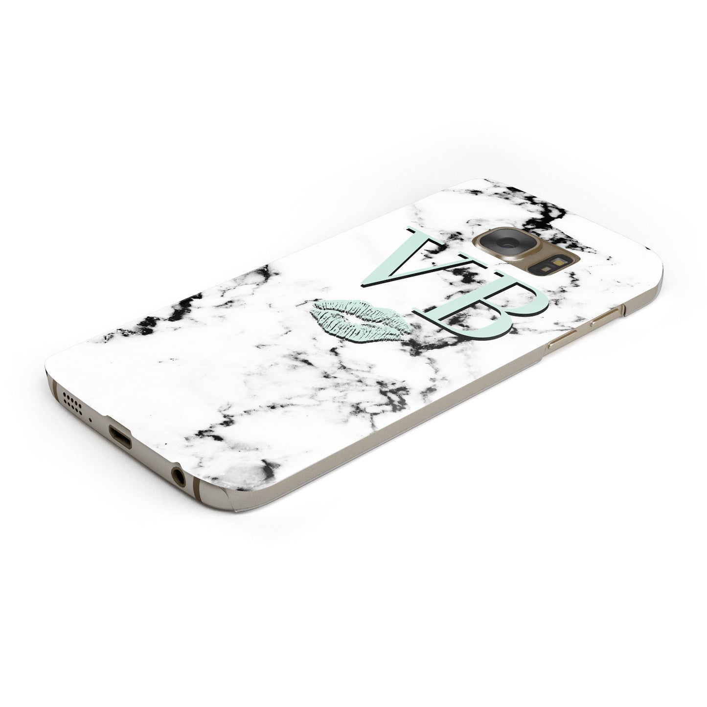 Personalised Mint Lips Initials Marble Samsung Galaxy Case Bottom Cutout