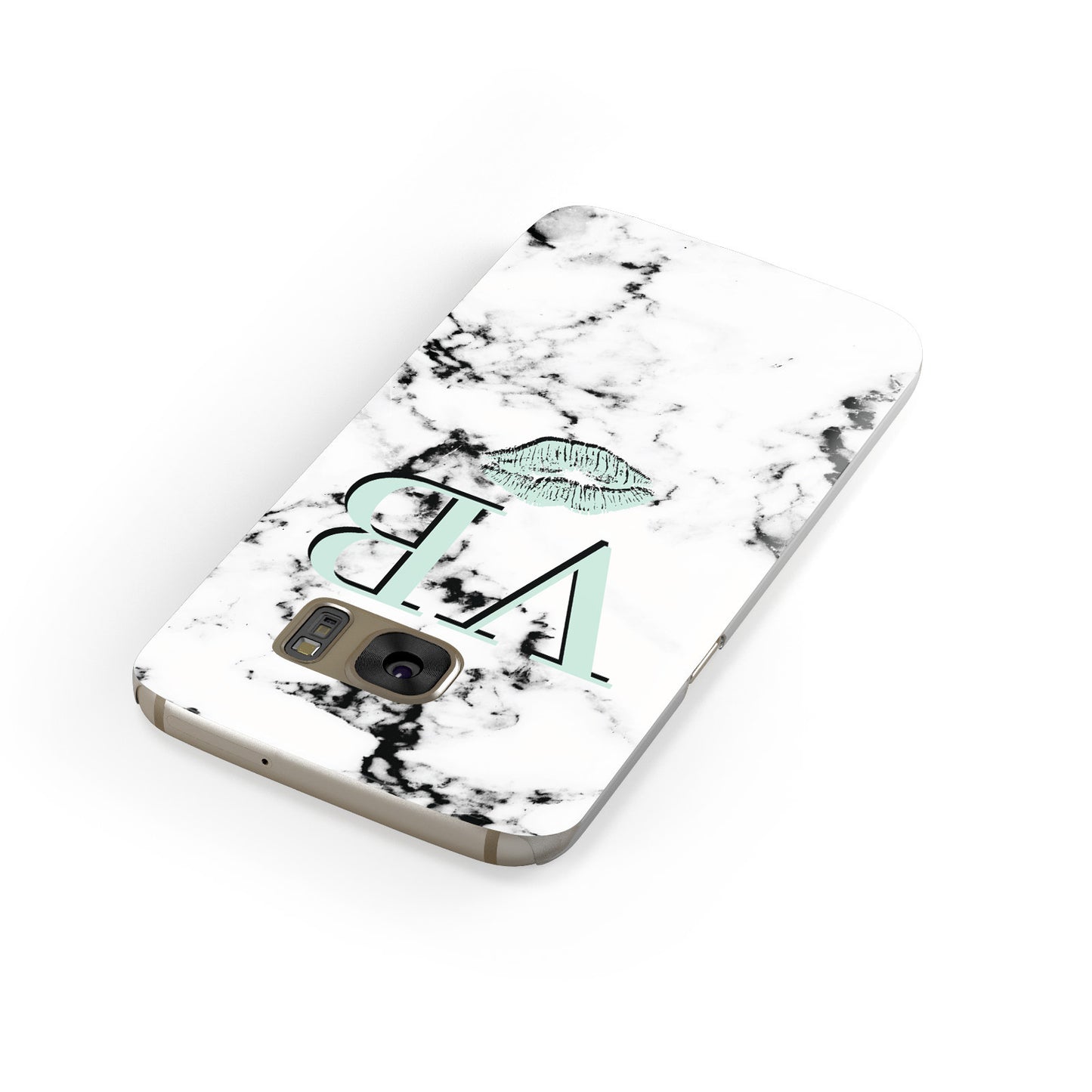 Personalised Mint Lips Initials Marble Samsung Galaxy Case Front Close Up