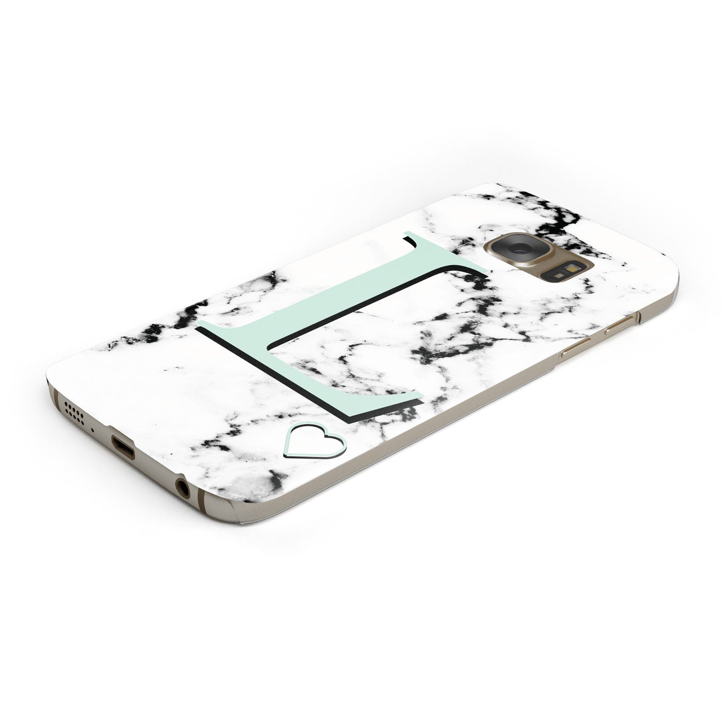 Personalised Mint Monogram Marble Heart Samsung Galaxy Case Bottom Cutout