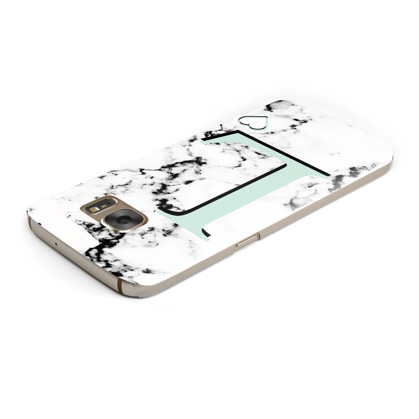 Personalised Mint Monogram Marble Heart Samsung Galaxy Case Top Cutout