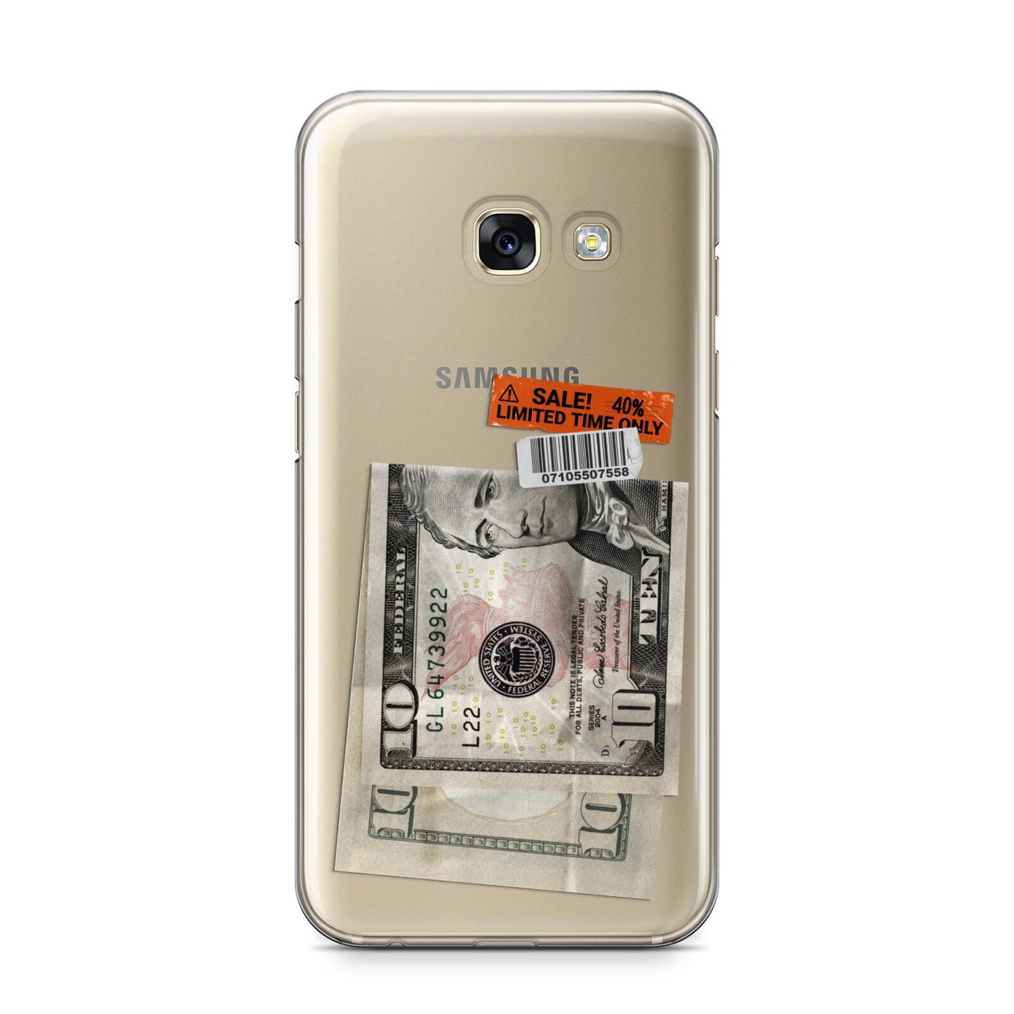 Money and Sale Sticker Samsung Galaxy A3 2017 Case on gold phone