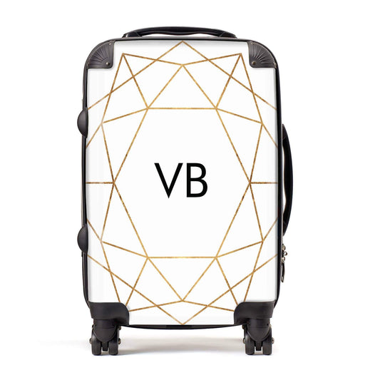 Personalised Initials White & Gold Geometric Suitcase