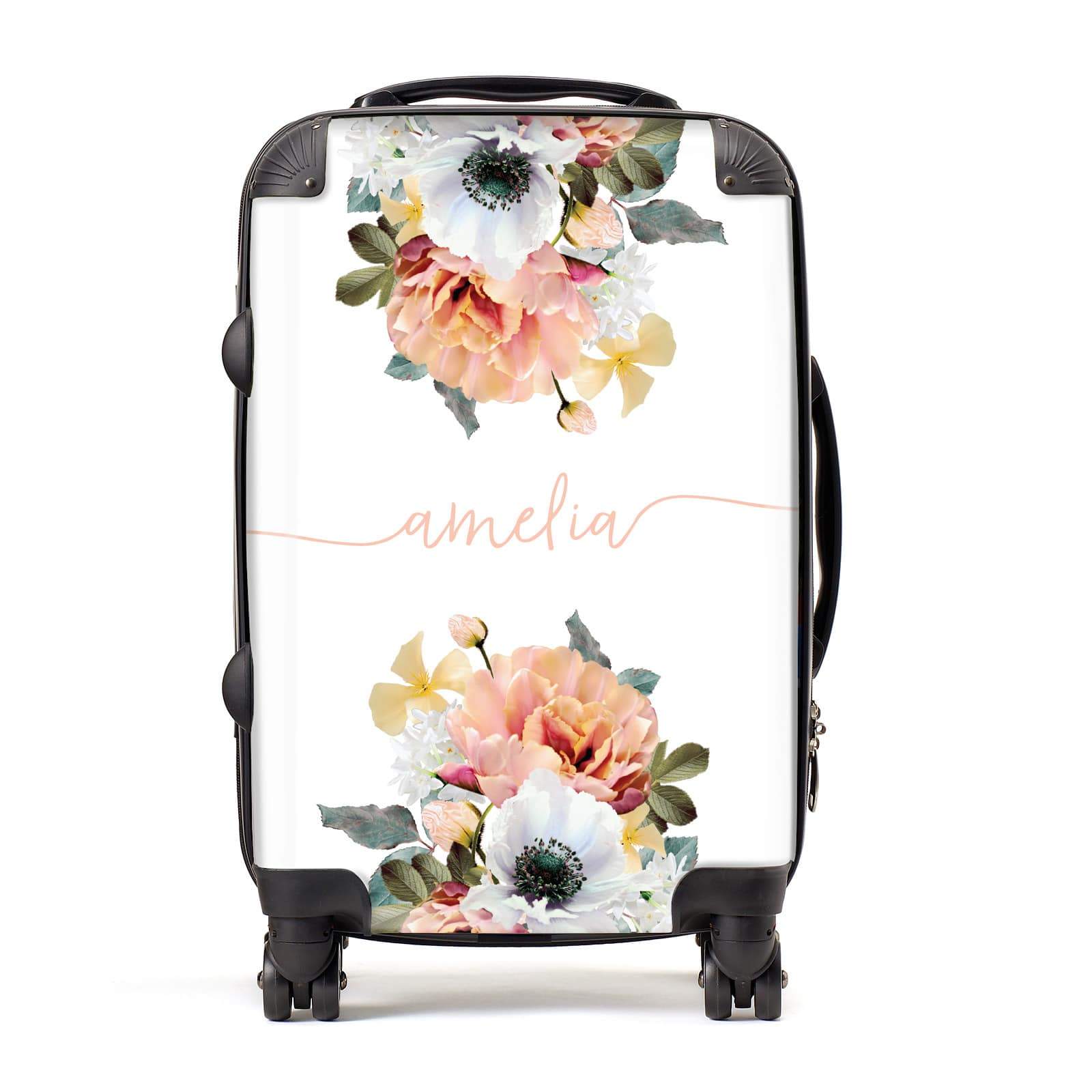 Personalised Name Floral Pink Suitcase