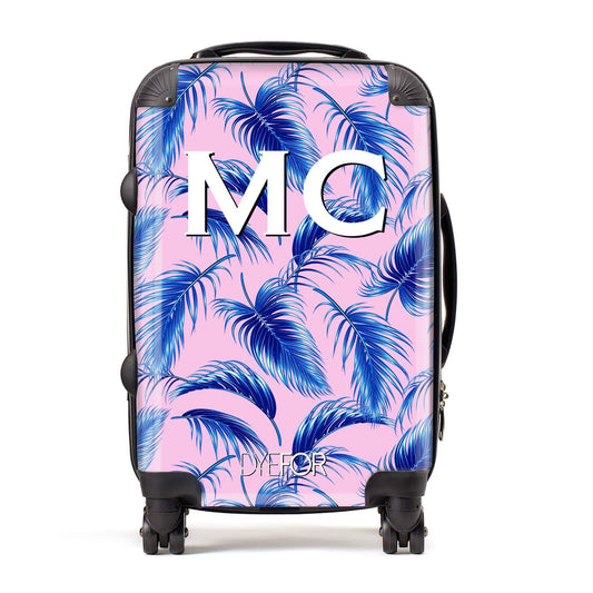 Personalised Pink & Blue Palm Leaf Initials Suitcase