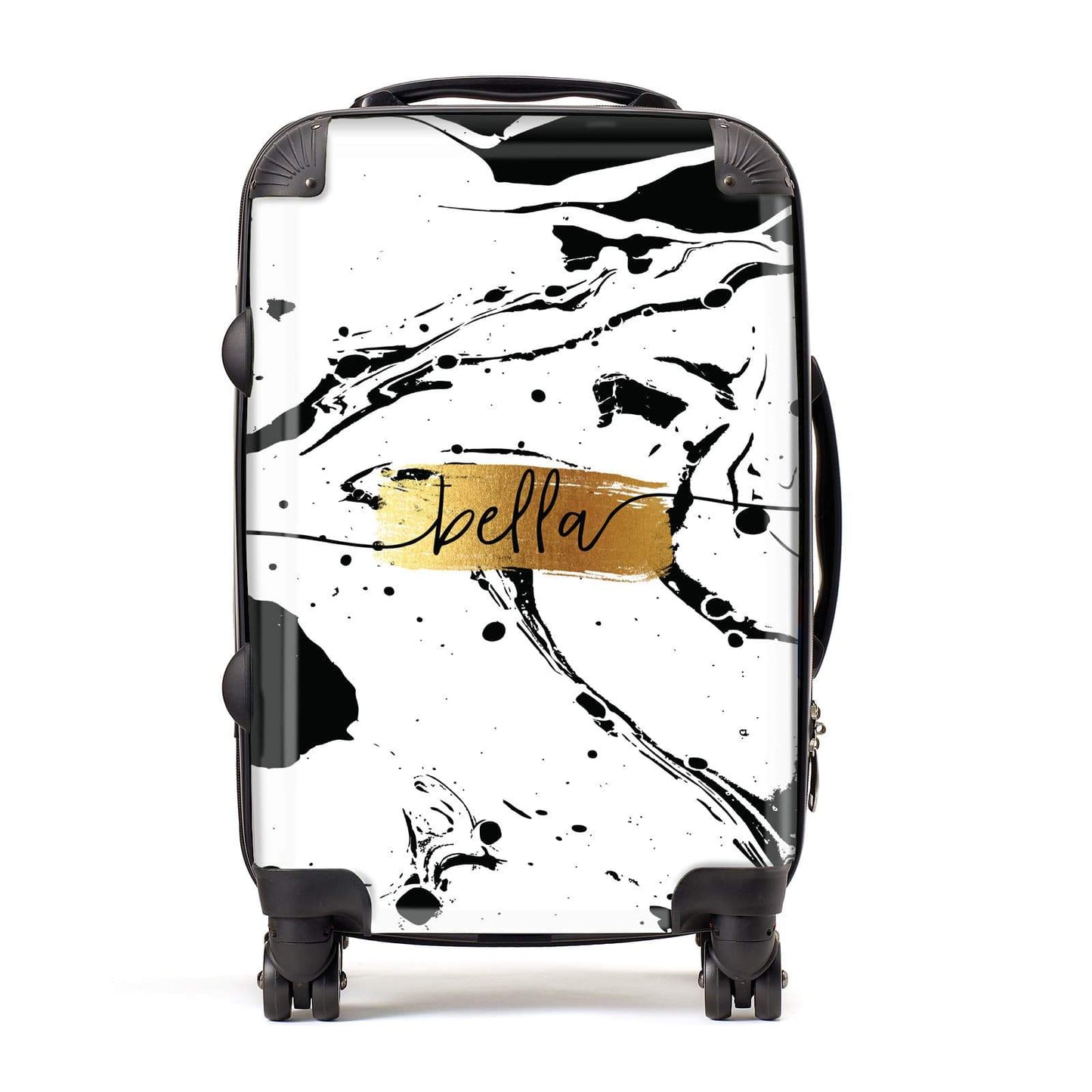 Personalised White & Gold Swirl Marble Suitcase