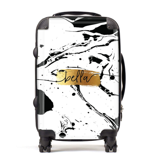 Personalised White & Gold Swirl Marble Suitcase