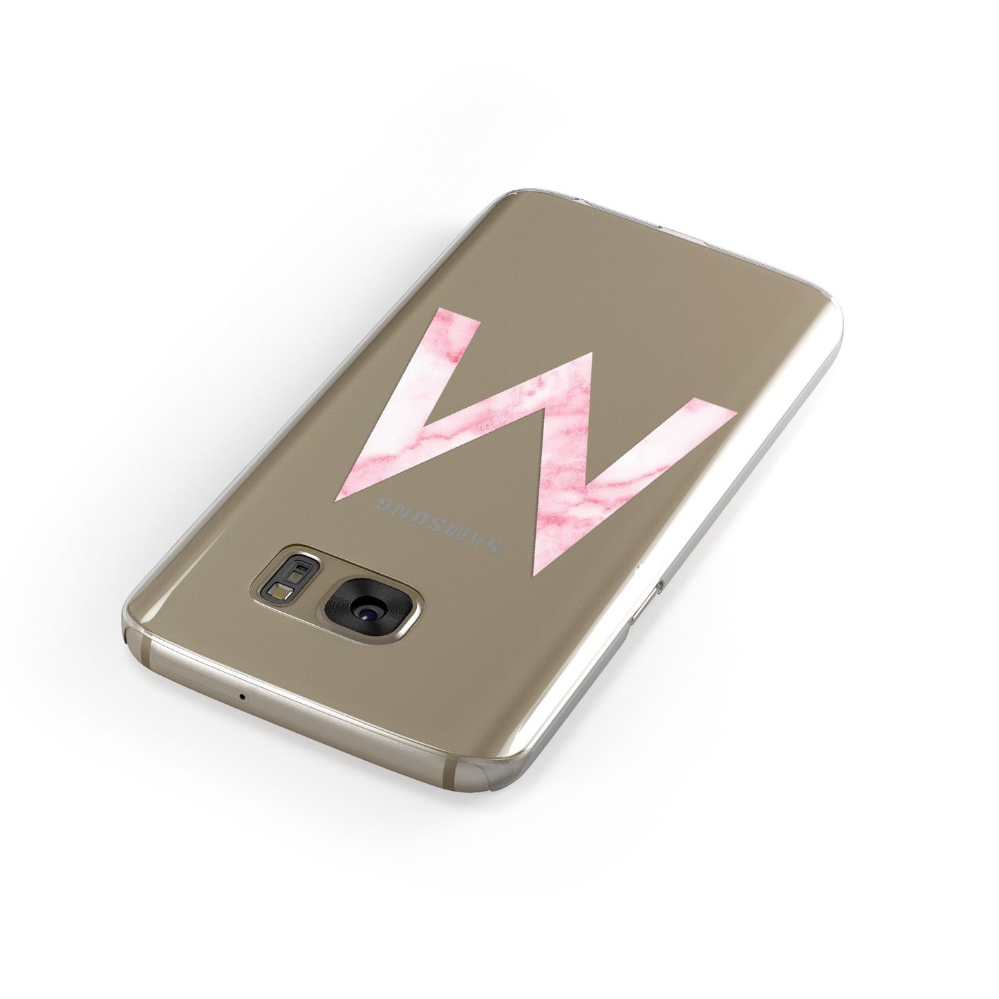 Personalised Pink Marble Initial Clear Custom Samsung Galaxy Case Front Close Up