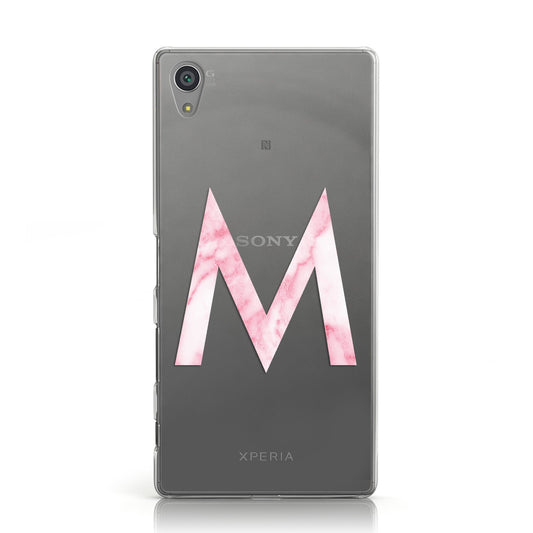 Personalised Pink Marble Initial Clear Custom Sony Xperia Case