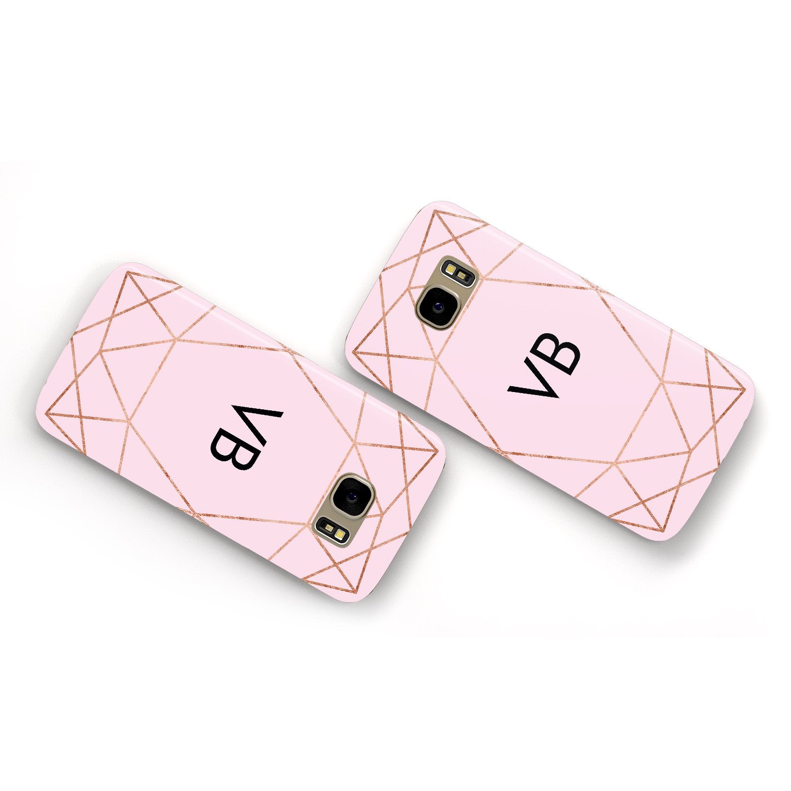 Personalised Pink Rose Gold Initials Geometric Samsung Galaxy Case Flat Overview