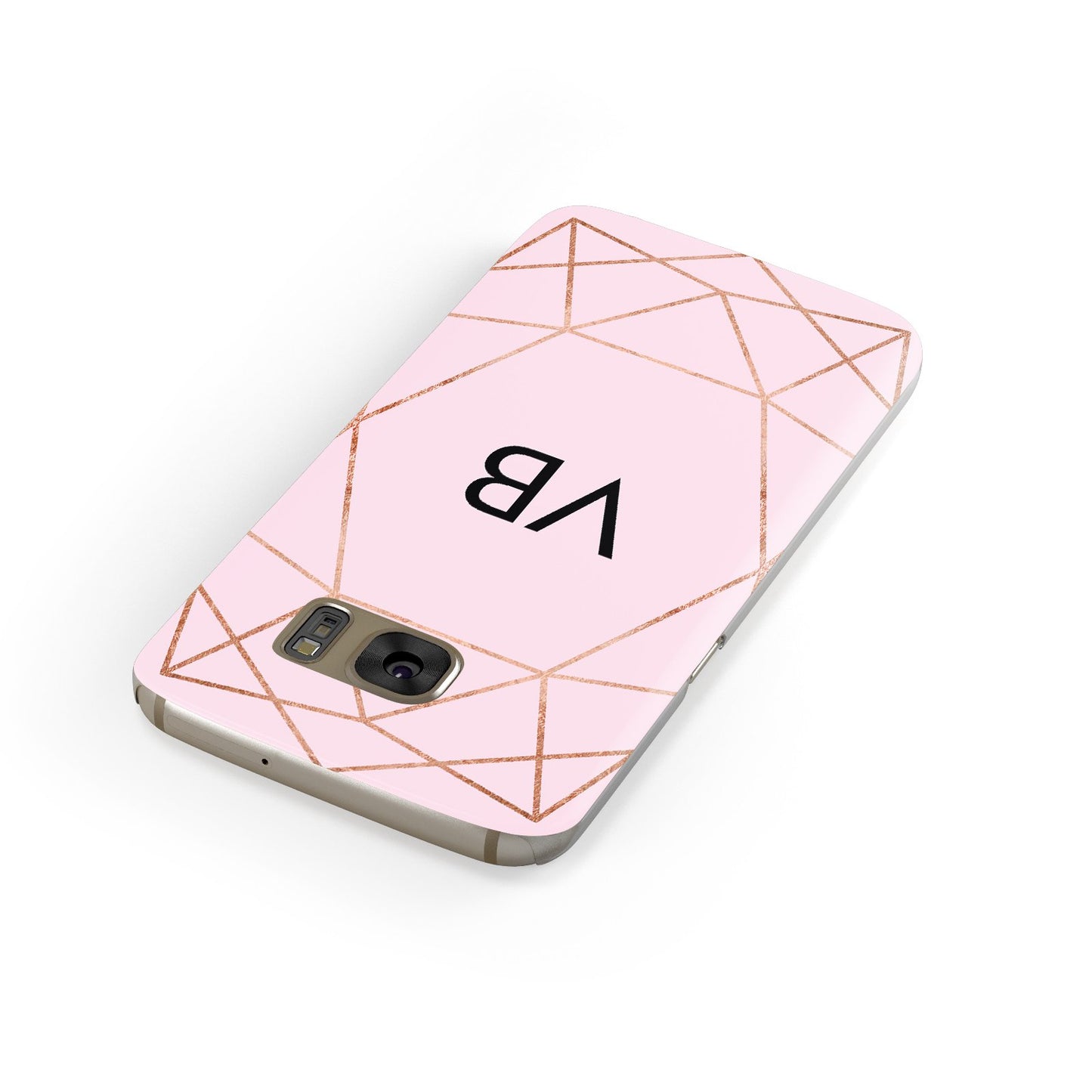 Personalised Pink Rose Gold Initials Geometric Samsung Galaxy Case Front Close Up