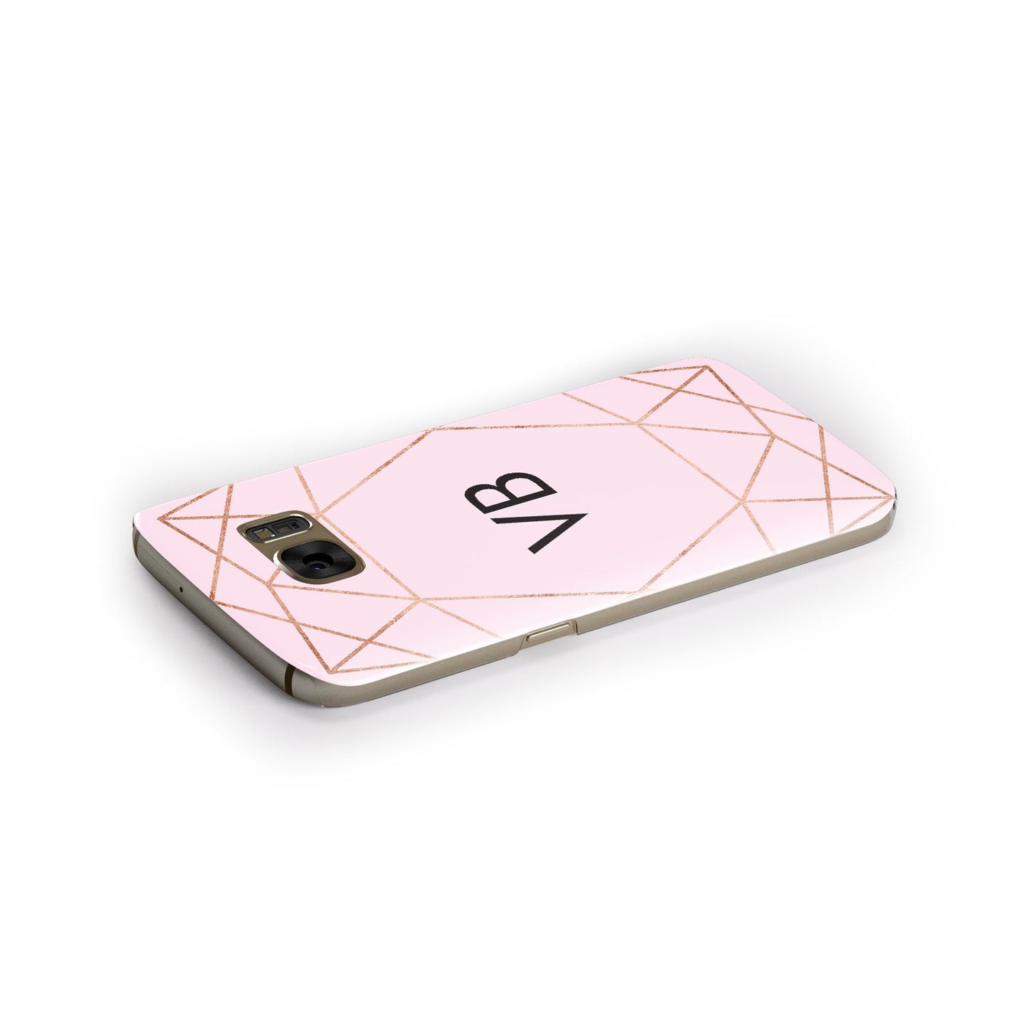 Personalised Pink Rose Gold Initials Geometric Samsung Galaxy Case Side Close Up