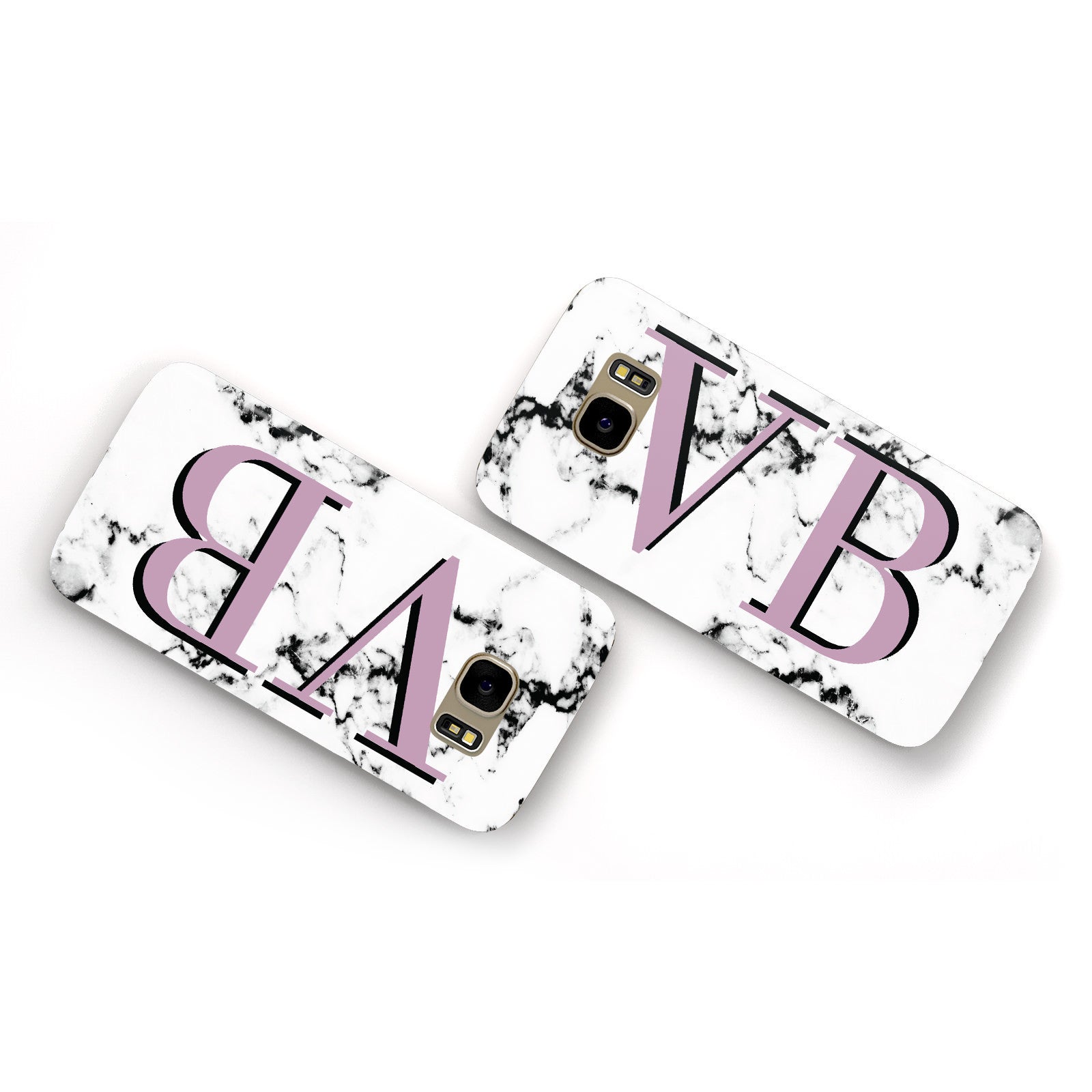 Personalised Purple Big Initials Marble Samsung Galaxy Case Flat Overview