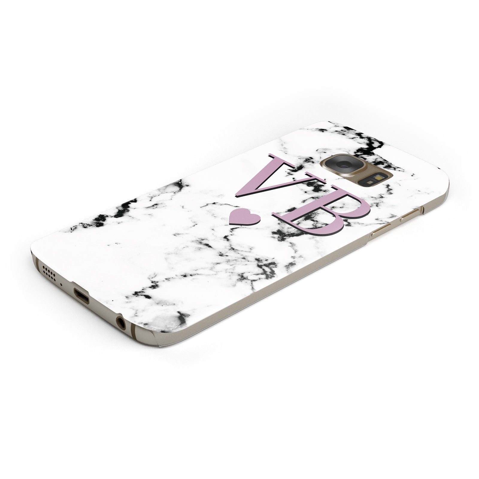 Personalised Purple Initialed Marble Heart Samsung Galaxy Case Bottom Cutout