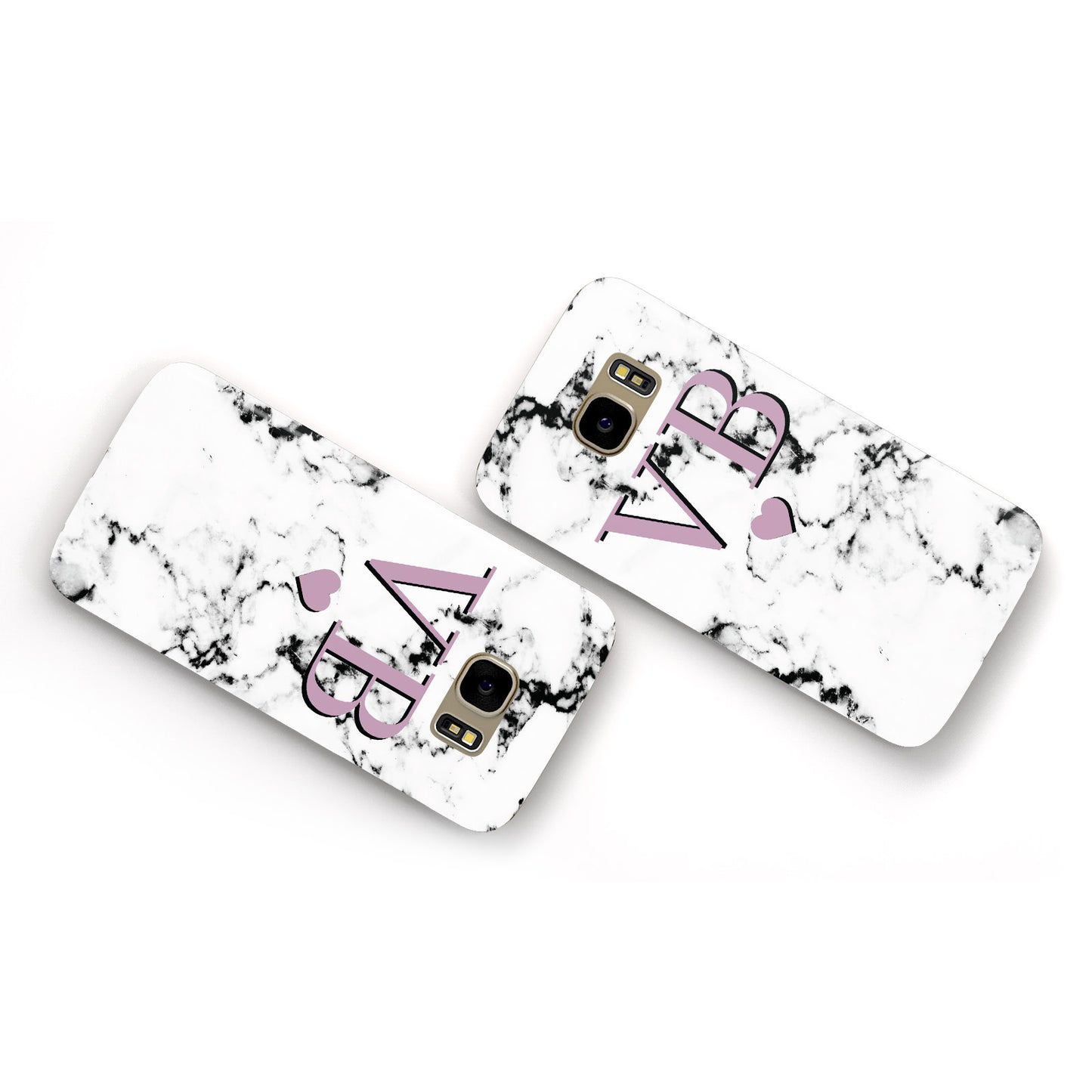 Personalised Purple Initialed Marble Heart Samsung Galaxy Case Flat Overview