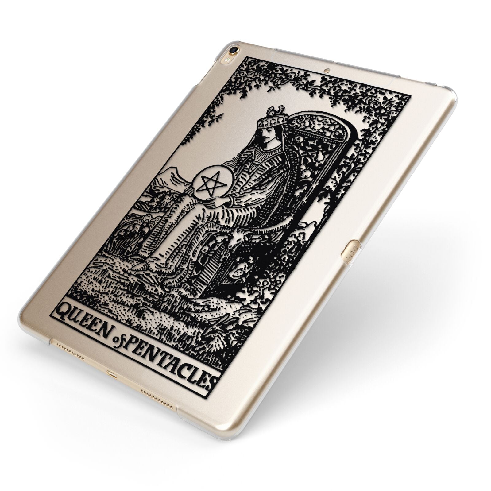 Queen of Pentacles Monochrome Apple iPad Case on Gold iPad Side View