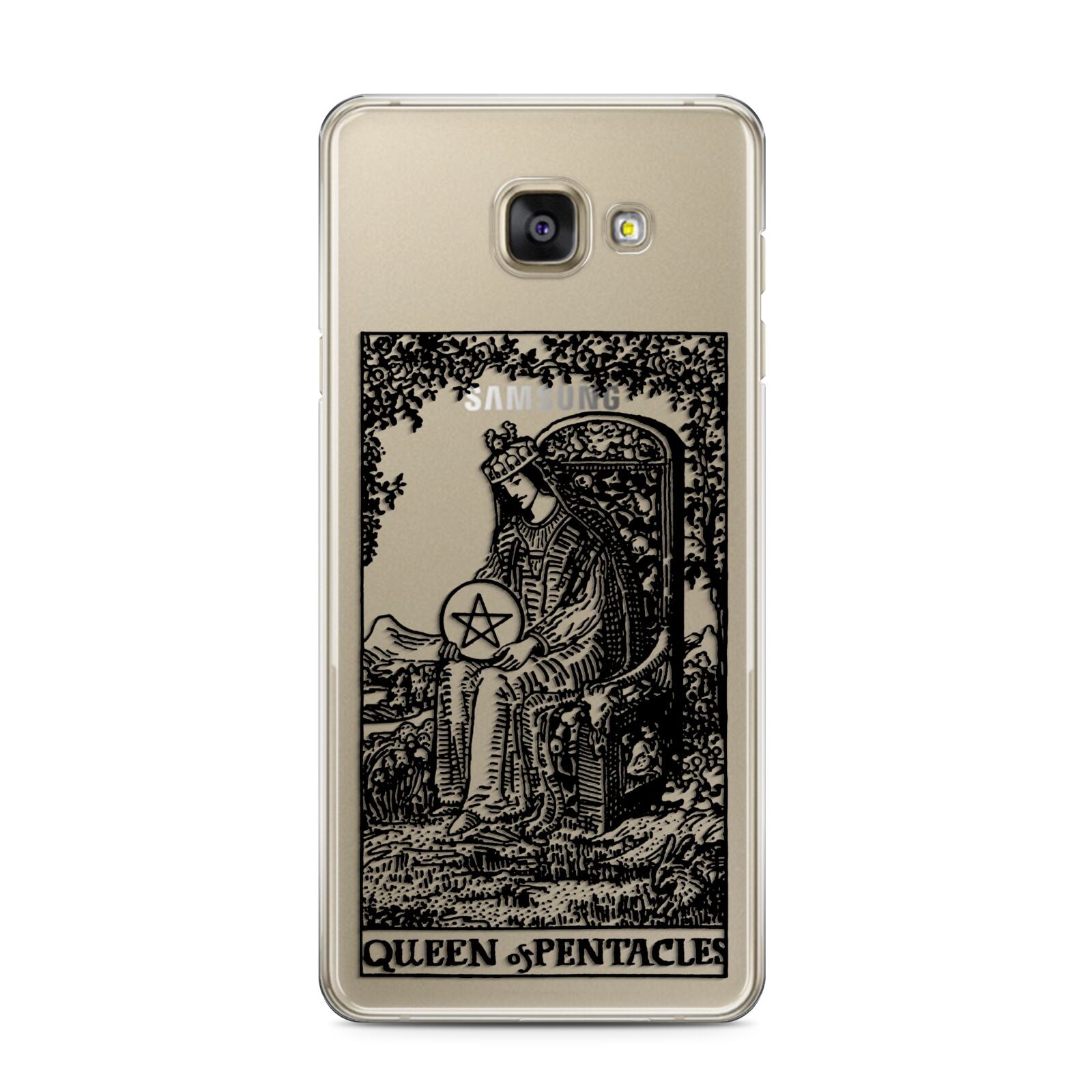 Queen of Pentacles Monochrome Samsung Galaxy A3 2016 Case on gold phone