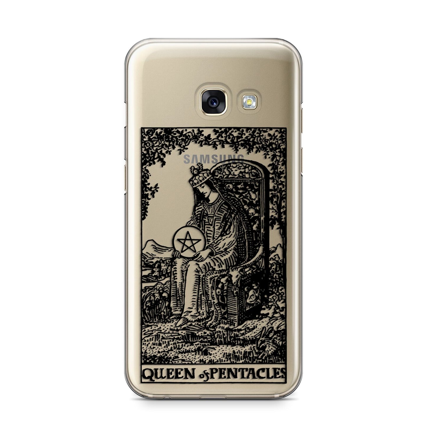 Queen of Pentacles Monochrome Samsung Galaxy A3 2017 Case on gold phone