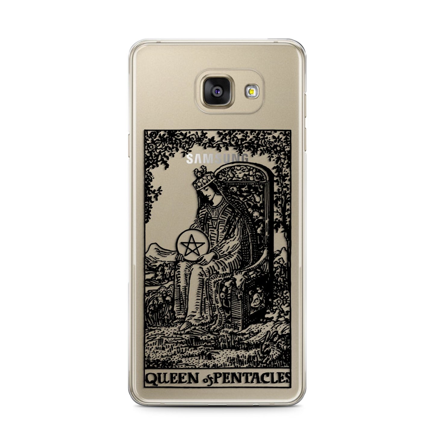 Queen of Pentacles Monochrome Samsung Galaxy A7 2016 Case on gold phone